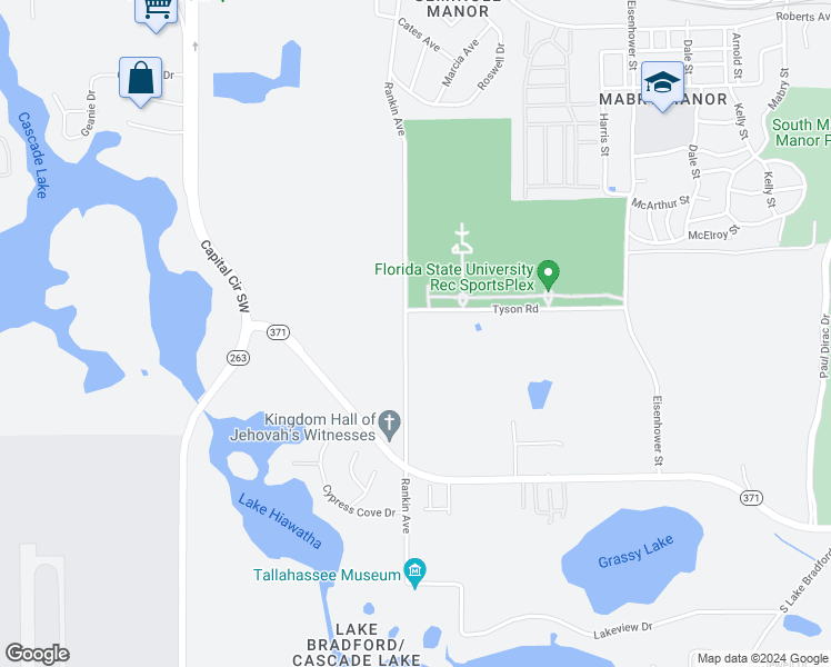 map of restaurants, bars, coffee shops, grocery stores, and more near 3697 Tyson Road in Tallahassee