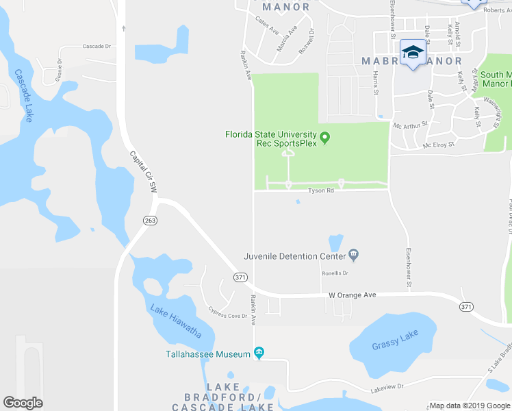 map of restaurants, bars, coffee shops, grocery stores, and more near 3709 Tyson Road in Tallahassee