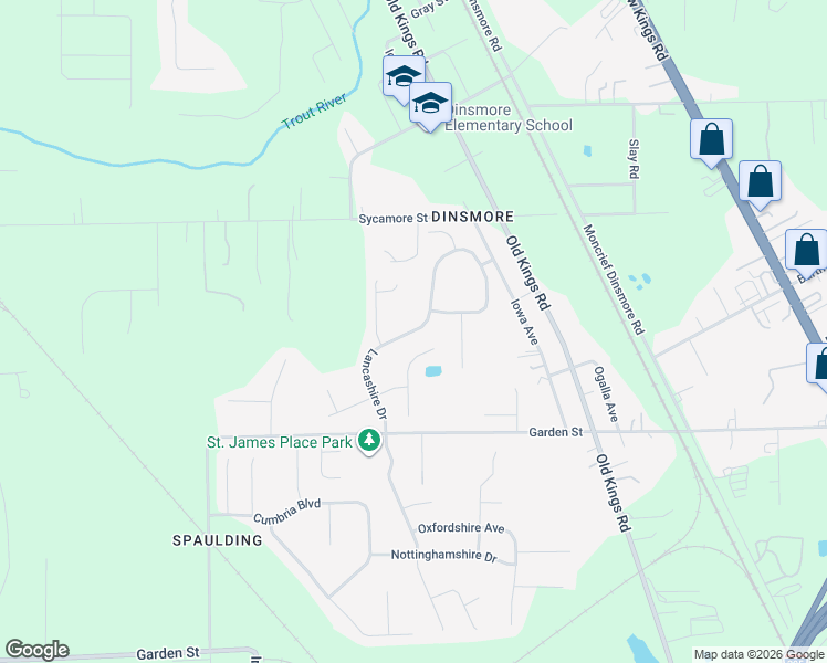 map of restaurants, bars, coffee shops, grocery stores, and more near 10073 Lancashire Drive in Jacksonville