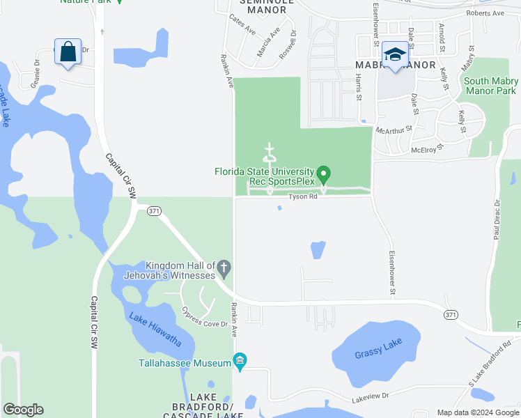 map of restaurants, bars, coffee shops, grocery stores, and more near 2017 Tyson Road in Tallahassee