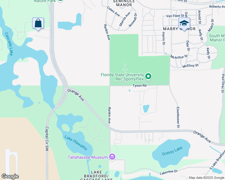map of restaurants, bars, coffee shops, grocery stores, and more near 2039 Tyson Road in Tallahassee