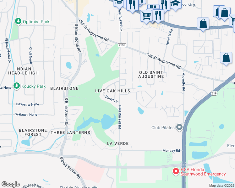 map of restaurants, bars, coffee shops, grocery stores, and more near 1560 Jacks Drive in Tallahassee