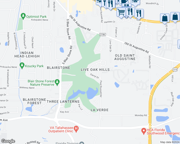 map of restaurants, bars, coffee shops, grocery stores, and more near 1858 Larette Drive in Tallahassee