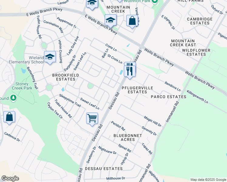map of restaurants, bars, coffee shops, grocery stores, and more near 1900 Golden Sunrise Lane in Pflugerville