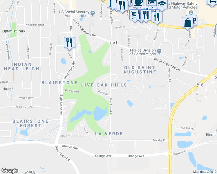 map of restaurants, bars, coffee shops, grocery stores, and more near 1560 Jacks Drive in Tallahassee