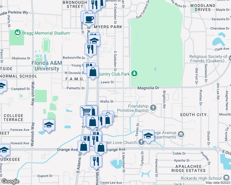 map of restaurants, bars, coffee shops, grocery stores, and more near 412 East Magnolia Drive in Tallahassee