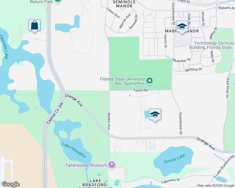 map of restaurants, bars, coffee shops, grocery stores, and more near 1986 Tyson Green Avenue in Tallahassee