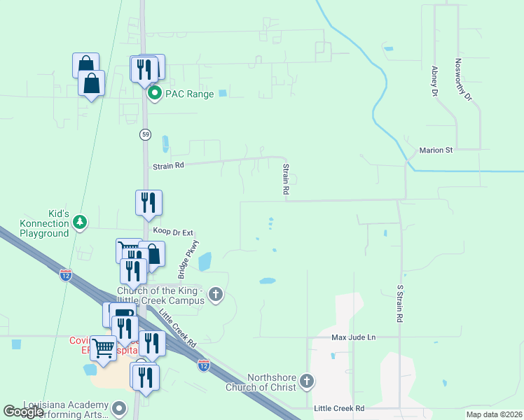 map of restaurants, bars, coffee shops, grocery stores, and more near 22245 Rue Coquille in Mandeville