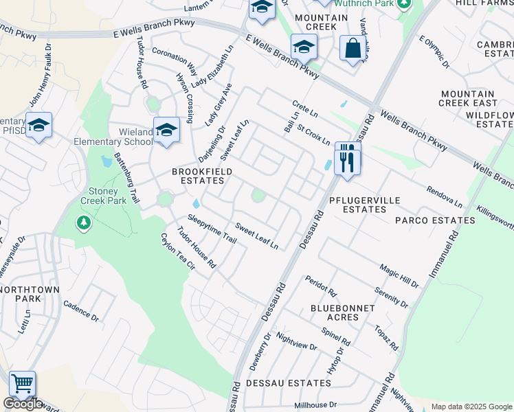 map of restaurants, bars, coffee shops, grocery stores, and more near 1617 Whittard of Chelsea Lane in Pflugerville