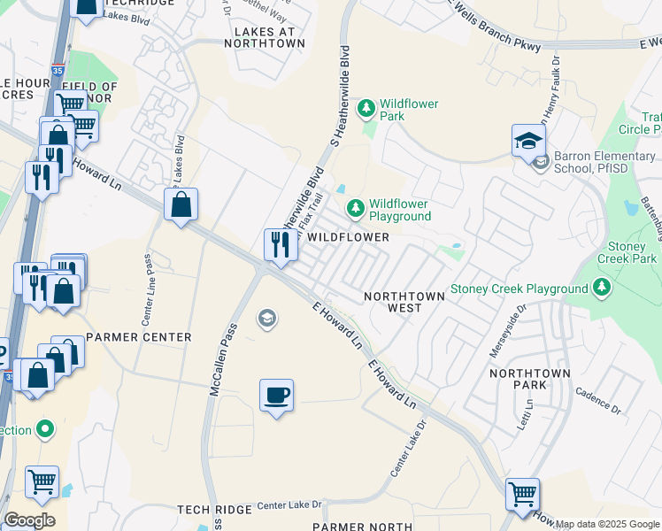 map of restaurants, bars, coffee shops, grocery stores, and more near 13739 Spring Heath Road in Pflugerville