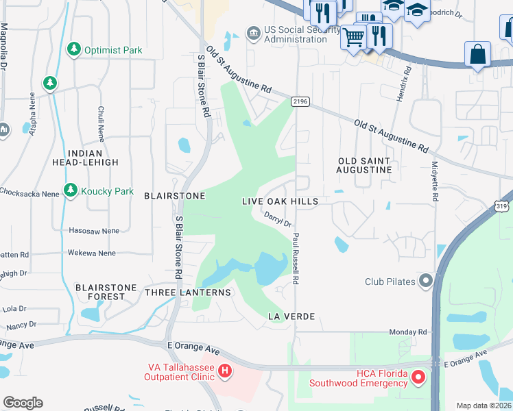 map of restaurants, bars, coffee shops, grocery stores, and more near 1826 Larette Drive in Tallahassee