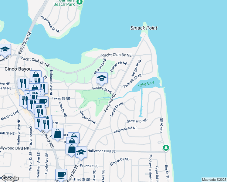 map of restaurants, bars, coffee shops, grocery stores, and more near 100 Fulmar Circle Northeast in Fort Walton Beach