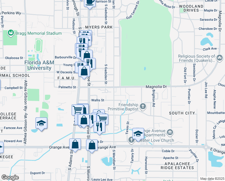 map of restaurants, bars, coffee shops, grocery stores, and more near 412 East Magnolia Drive in Tallahassee