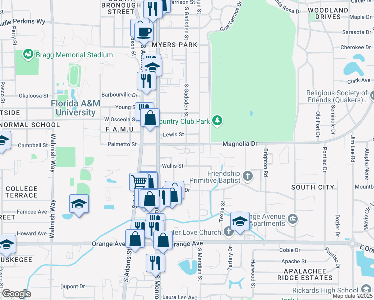 map of restaurants, bars, coffee shops, grocery stores, and more near 412 East Magnolia Drive in Tallahassee