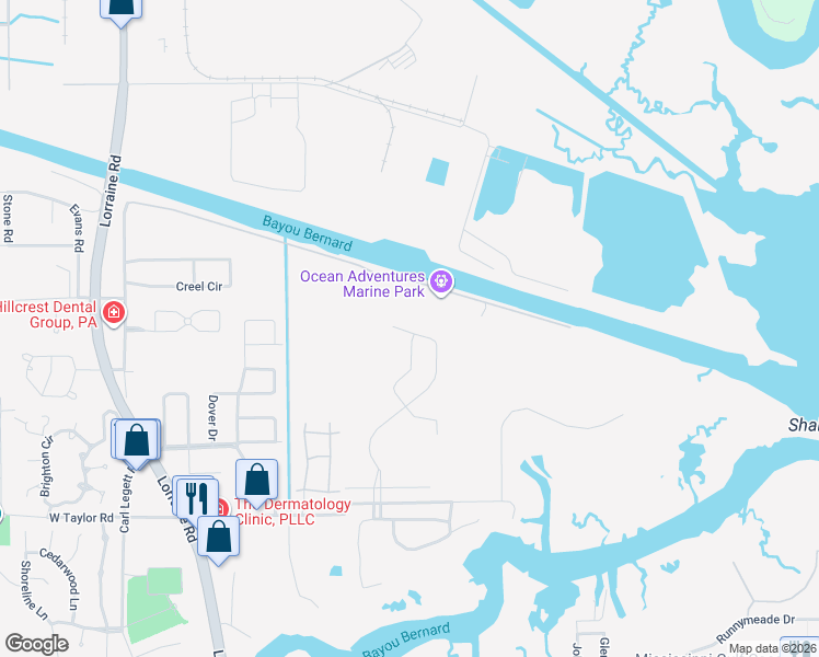 map of restaurants, bars, coffee shops, grocery stores, and more near 10801 Dolphin Lane in Gulfport