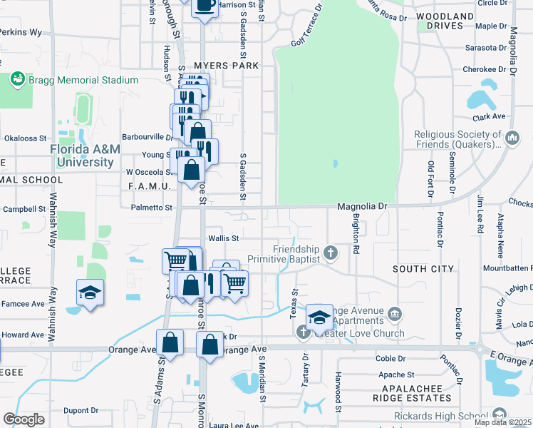 map of restaurants, bars, coffee shops, grocery stores, and more near 412 East Magnolia Drive in Tallahassee