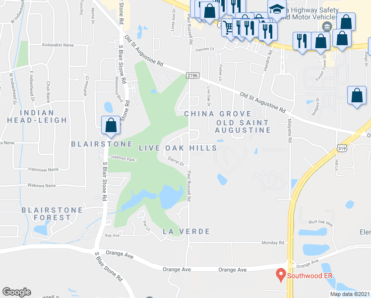 map of restaurants, bars, coffee shops, grocery stores, and more near 1560 Jacks Drive in Tallahassee