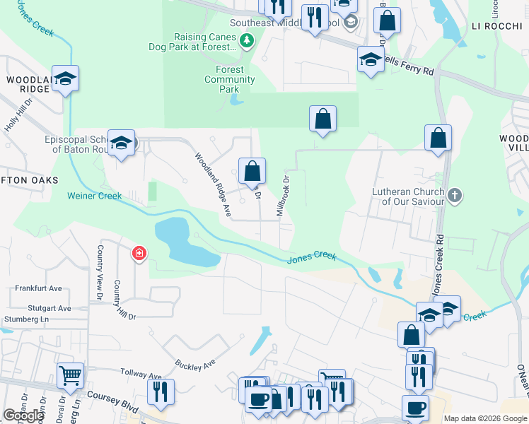 map of restaurants, bars, coffee shops, grocery stores, and more near 3715 Sessions Drive in Baton Rouge