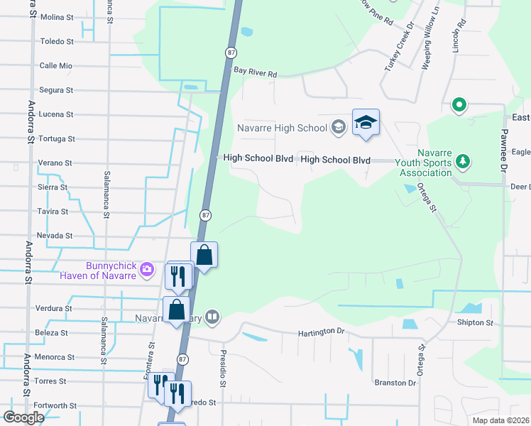 map of restaurants, bars, coffee shops, grocery stores, and more near 8458 Island Drive in Navarre