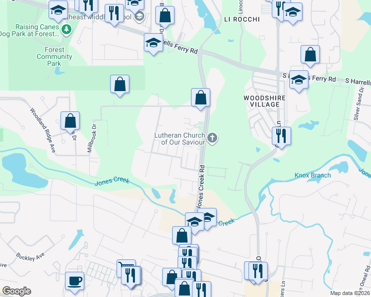 map of restaurants, bars, coffee shops, grocery stores, and more near 15325 Wentworth Court in Baton Rouge