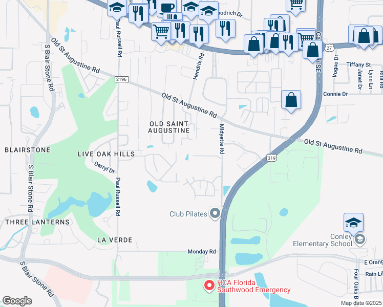 map of restaurants, bars, coffee shops, grocery stores, and more near Unnamed Road in Tallahassee
