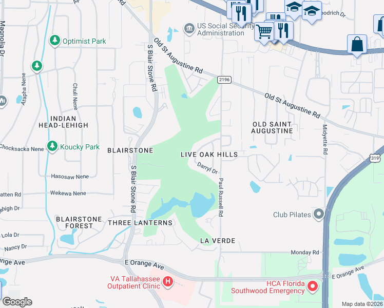 map of restaurants, bars, coffee shops, grocery stores, and more near 1858 Larette Drive in Tallahassee