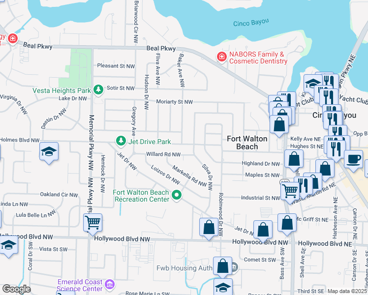 map of restaurants, bars, coffee shops, grocery stores, and more near 116 Holmes Boulevard Northwest in Fort Walton Beach