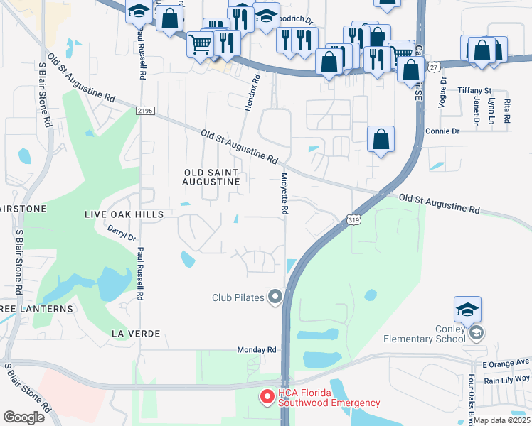 map of restaurants, bars, coffee shops, grocery stores, and more near 2014 Midyette Road in Tallahassee