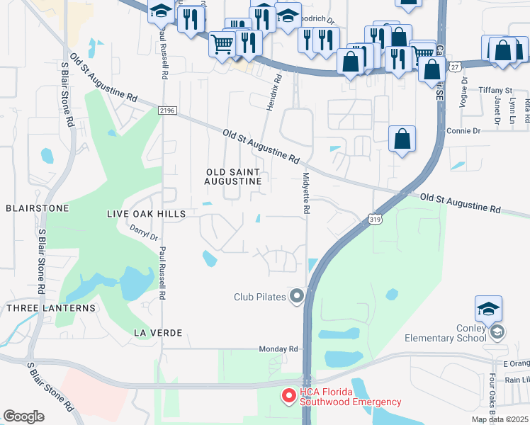 map of restaurants, bars, coffee shops, grocery stores, and more near Unnamed Road in Tallahassee