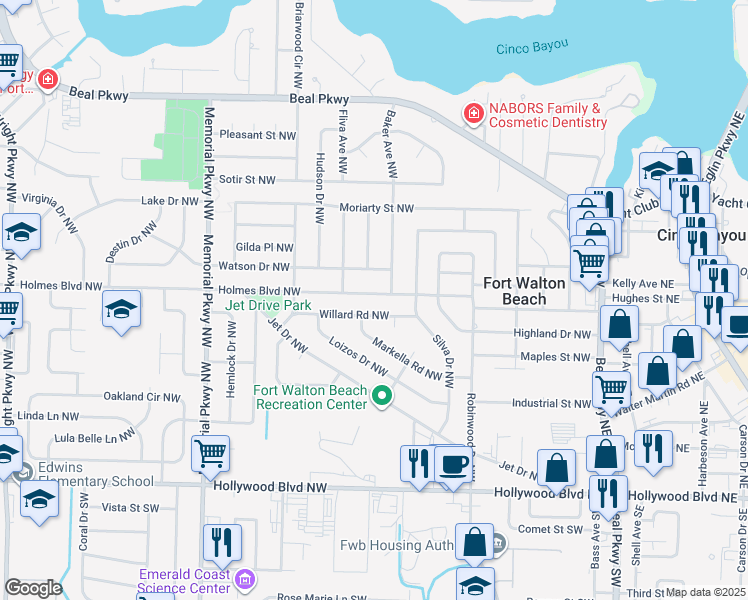 map of restaurants, bars, coffee shops, grocery stores, and more near 124 Holmes Boulevard Northwest in Fort Walton Beach