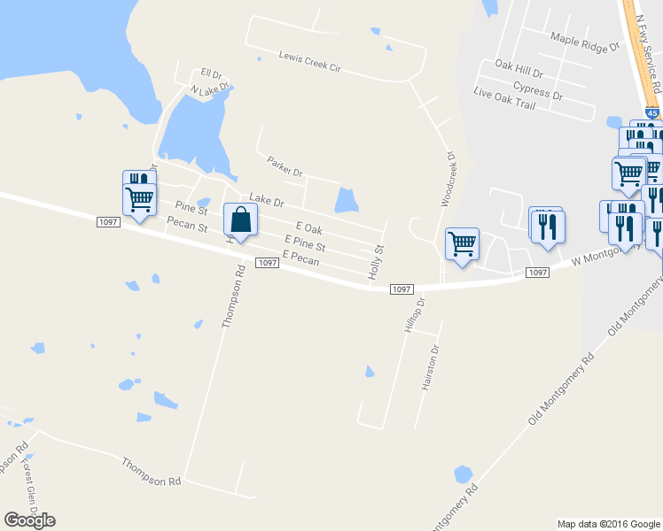 map of restaurants, bars, coffee shops, grocery stores, and more near 10376 East Pecan in Willis