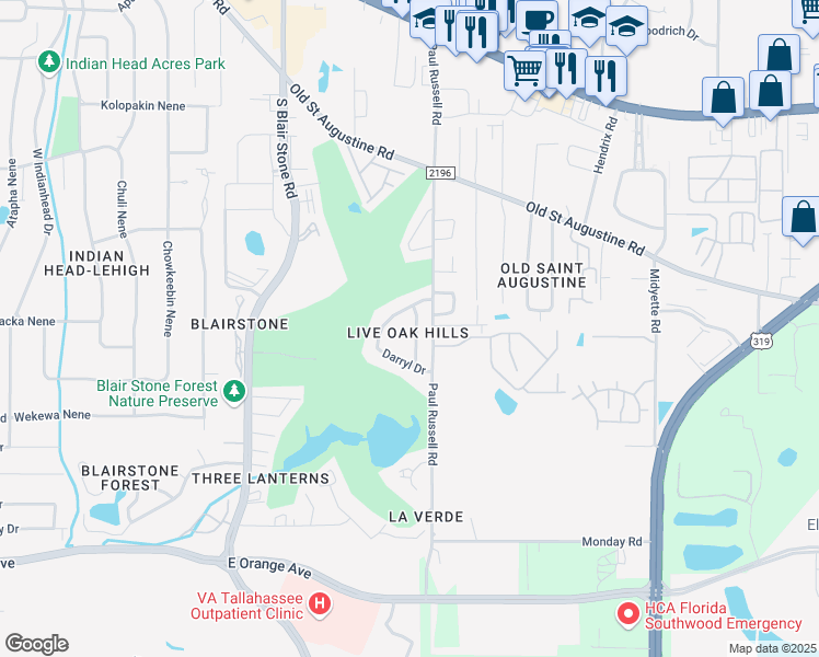 map of restaurants, bars, coffee shops, grocery stores, and more near 1568 Jacks Drive in Tallahassee