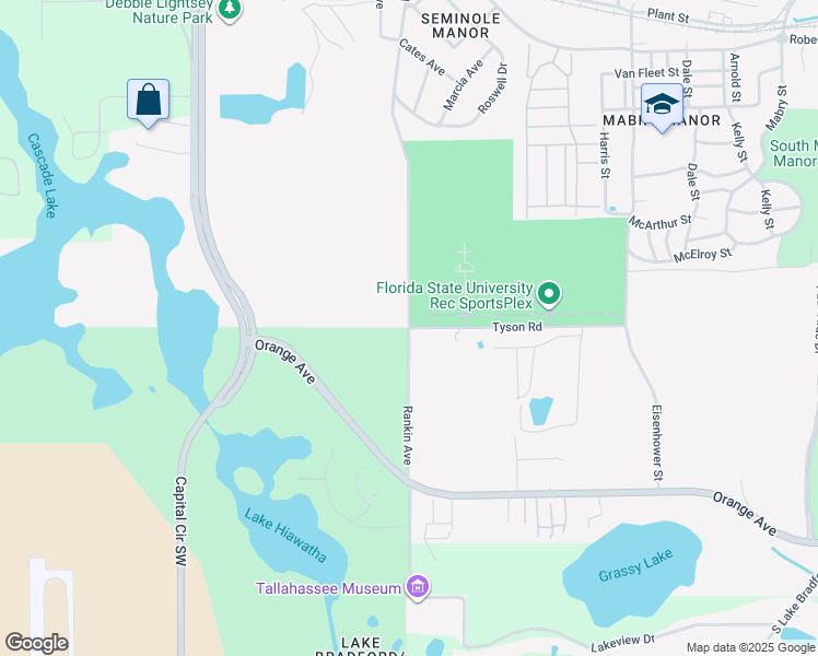 map of restaurants, bars, coffee shops, grocery stores, and more near Rankin Ave & Tyson Rd in Tallahassee