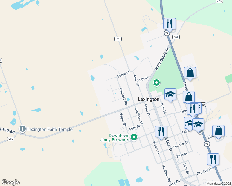map of restaurants, bars, coffee shops, grocery stores, and more near 1100BLK Yegua Street in Lexington