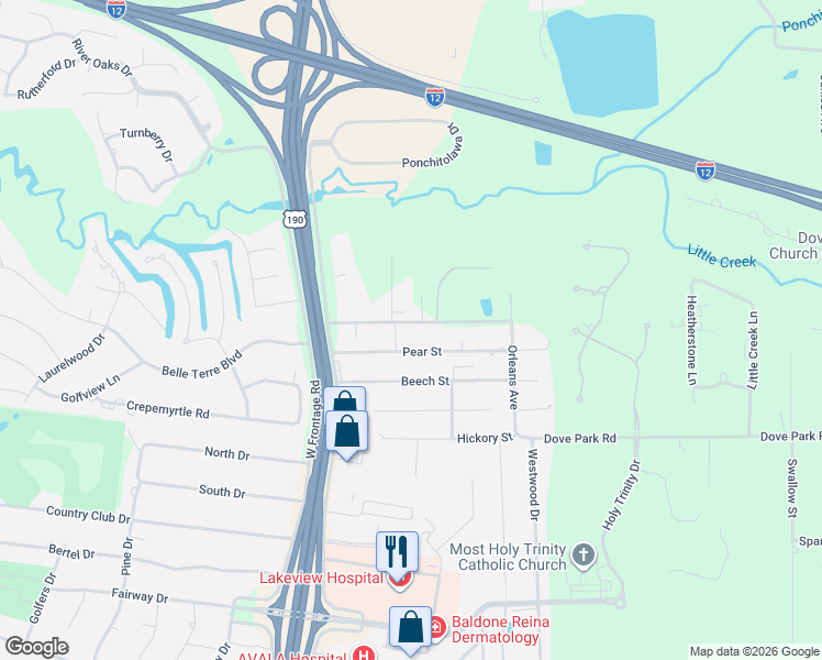 map of restaurants, bars, coffee shops, grocery stores, and more near 130 Bodet Lane in Covington