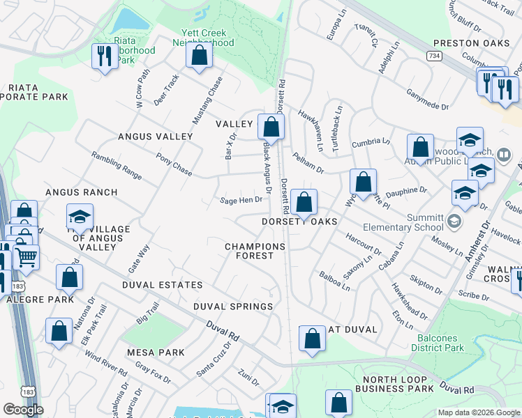 map of restaurants, bars, coffee shops, grocery stores, and more near 4704 Rustown Drive in Austin