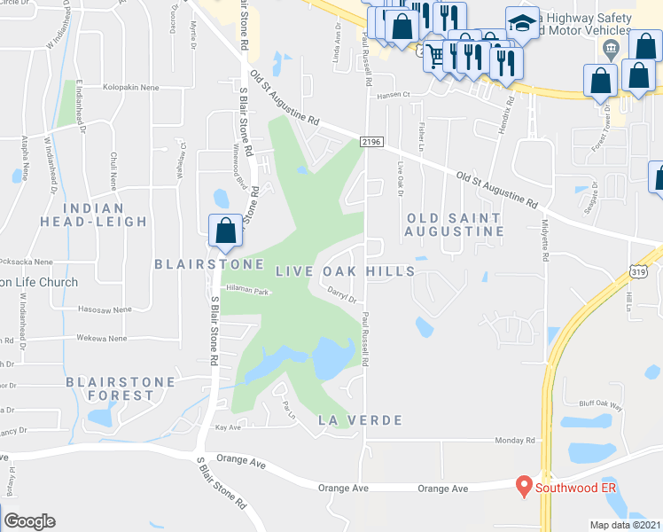 map of restaurants, bars, coffee shops, grocery stores, and more near 1858 Larette Drive in Tallahassee