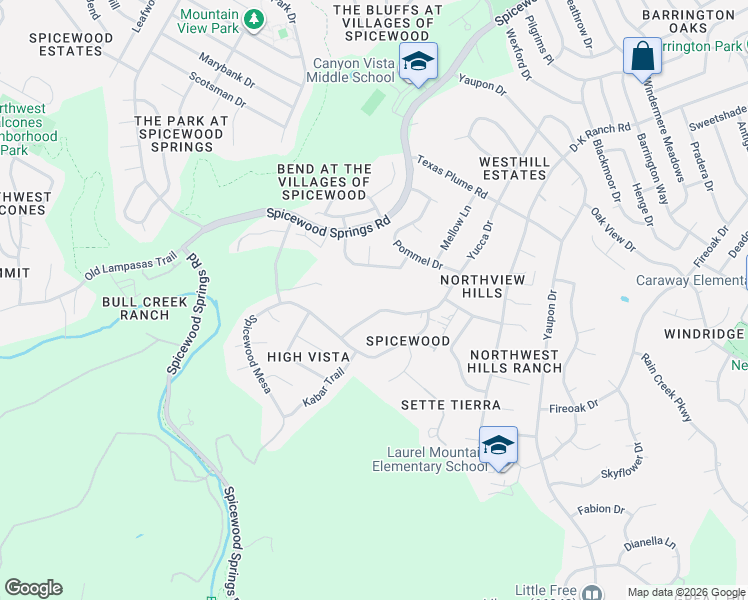map of restaurants, bars, coffee shops, grocery stores, and more near 10402 Yucca Drive in Austin