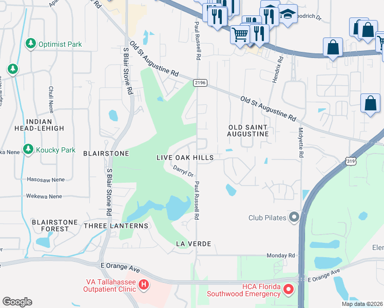 map of restaurants, bars, coffee shops, grocery stores, and more near 1563 Jacks Drive in Tallahassee
