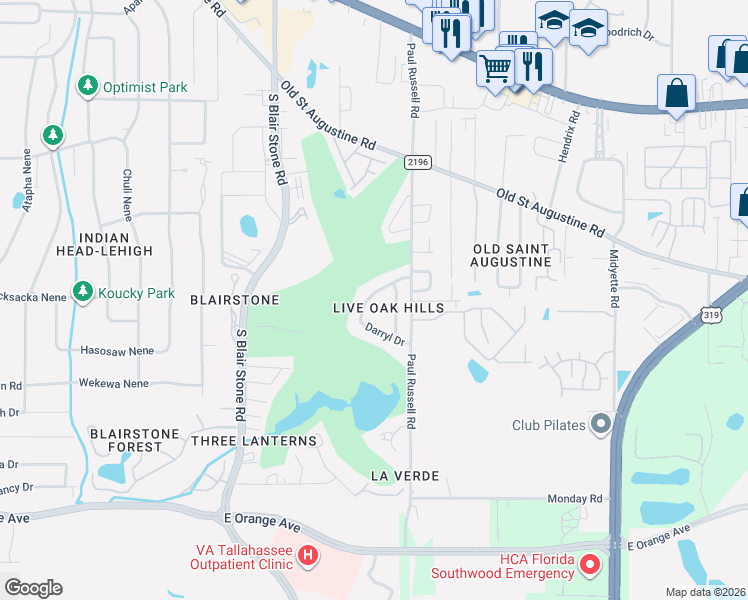 map of restaurants, bars, coffee shops, grocery stores, and more near 1873 Larette Drive in Tallahassee