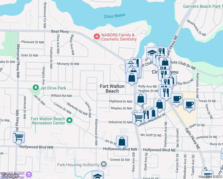 map of restaurants, bars, coffee shops, grocery stores, and more near 103 Hummingbird Avenue Northwest in Fort Walton Beach