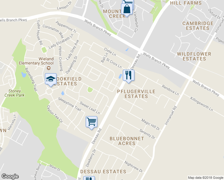 map of restaurants, bars, coffee shops, grocery stores, and more near 1900 Golden Sunrise Lane in Pflugerville