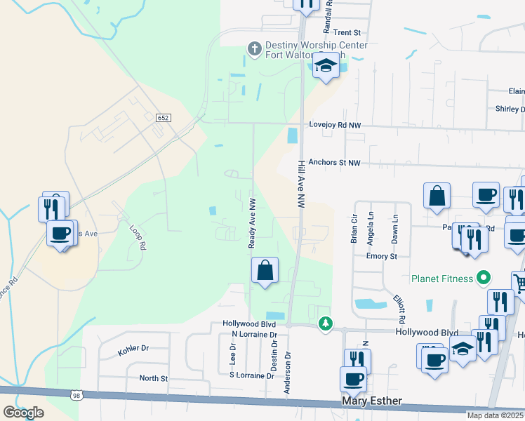 map of restaurants, bars, coffee shops, grocery stores, and more near 91 Ready Avenue Northwest in Fort Walton Beach
