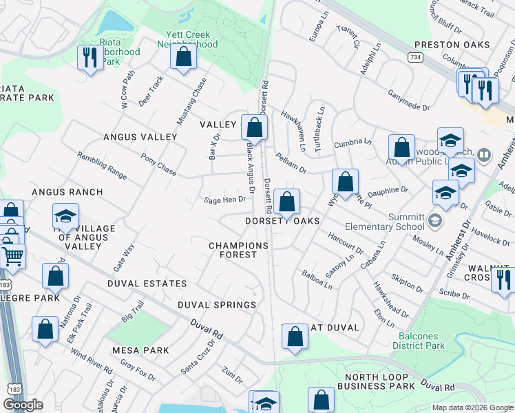map of restaurants, bars, coffee shops, grocery stores, and more near 4704 Rustown Drive in Austin