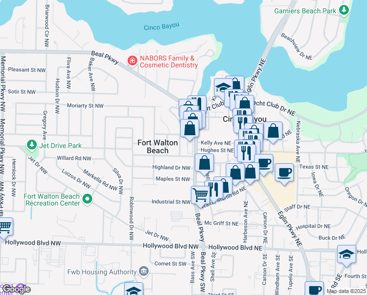 map of restaurants, bars, coffee shops, grocery stores, and more near 105 Alabama Avenue Northwest in Fort Walton Beach