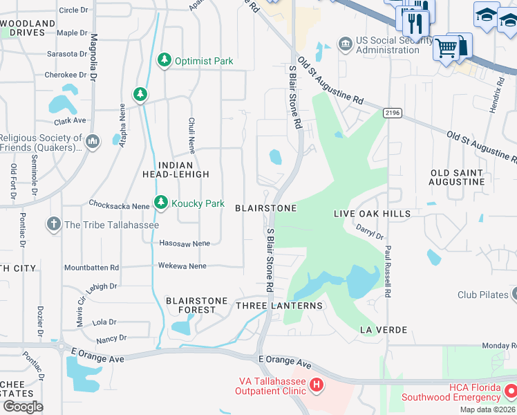 map of restaurants, bars, coffee shops, grocery stores, and more near 2900 Blairstone Court in Tallahassee