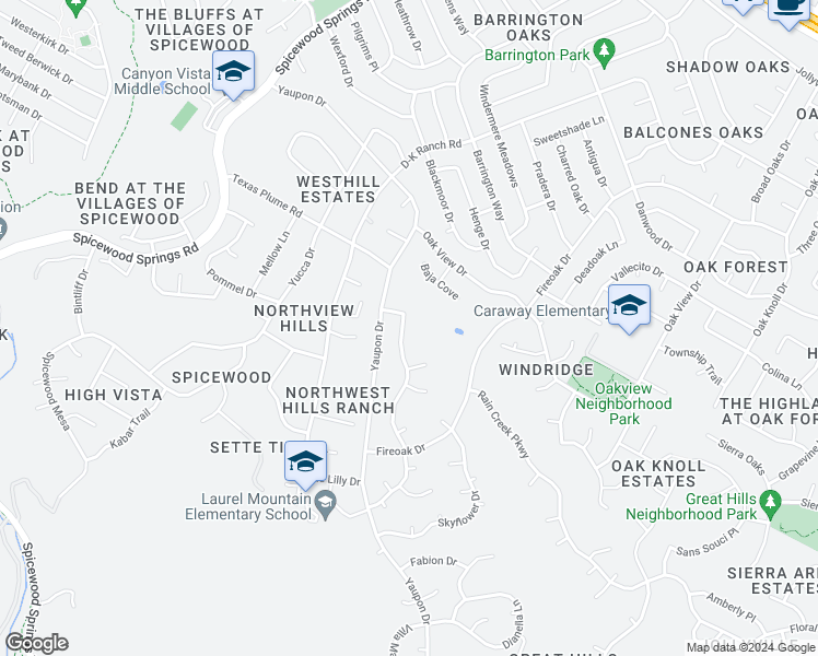 map of restaurants, bars, coffee shops, grocery stores, and more near 10715 Cassia Drive in Austin