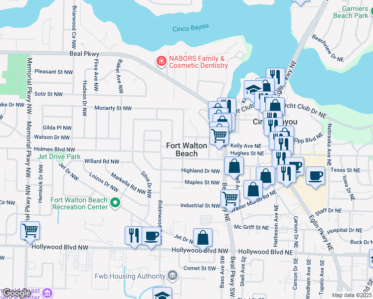 map of restaurants, bars, coffee shops, grocery stores, and more near in Fort Walton Beach