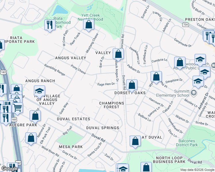map of restaurants, bars, coffee shops, grocery stores, and more near 4903 Sage Hen Drive in Austin