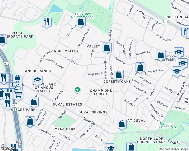 map of restaurants, bars, coffee shops, grocery stores, and more near 4903 Sage Hen Drive in Austin